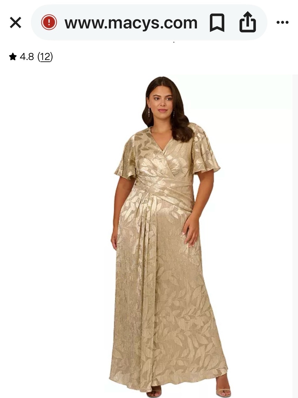 Adrianna papell gold foil wrap look gown New